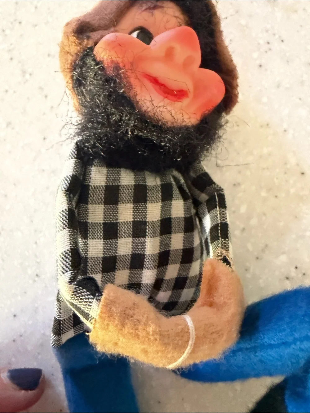 Vintage Christmas 50s 60s Hillbilly Gnome Tree Hugger Ornament. Black Hair. MCM